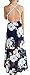 FANCYINN Women Lace Patchwork Floral Print Chiffon Summer Maxi Beach Halter Dress Blue S