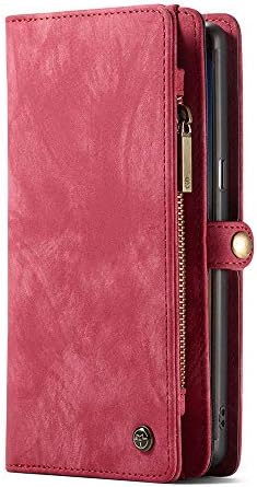 ZARO Wallet Case for Samsung Galaxy Note 9 with Card Holder Phone Purse, Detachable Magnetic Portable Folio Flip Cover PU Leather Pouch Zipper Bag Protective Shell for Girls Women Men-Red