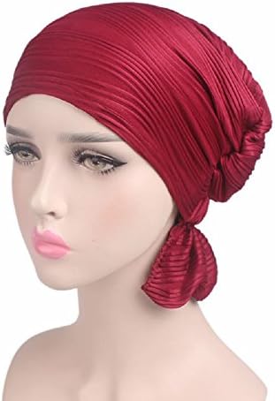 gtopfashion Women Ruffle Chiffon Chemo Beanie Sleep Cap Turban Hair Loss Hat Headwrap Alopecia Accessory (Wavy Wine)