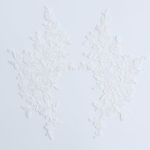 1 Set 2pcs White Flowers Embroidery Sew On Patch Badge Wedding Bridal Dress Embroidered Applique Sewing Craft DIY