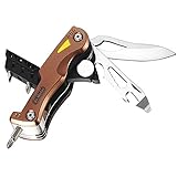 Dr.meter MT-8 Multi-function 8 in 1 Stainless Steel Folding Pocket Knife with LED Light, Can/Bottle Opener, Flathead Screwdriver, Spanner, Bits Group/Holder, Pouch Included