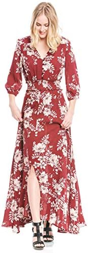 Truly Me, Women's Gorgeous Split Floral Print Flowy Boho Maxi Dress