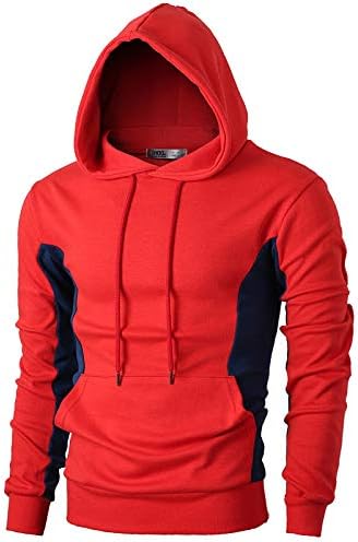 OhooMens Color-Block Hooded Sweatshirt with Kangaroo Pocket Slim Fit Lightweight Pullover