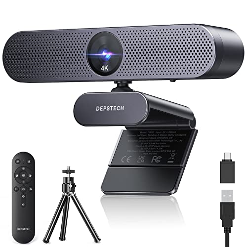 DEPSTECH DW50 Pro Webcam 4K, Ultra HD mit Mikrofon, 3-facher Zoom, 1/2.55 Sony Sensor, Duale Mics mit Geräuschunterdrückung, Fernbedienung, Autofokus