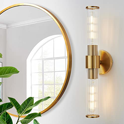 Deyidn Lámpara de pared dorada, lámpara de espejo de maquillaje de baño de vidrio roscado, lámpara de pared moderna de 19,84 pulgadas