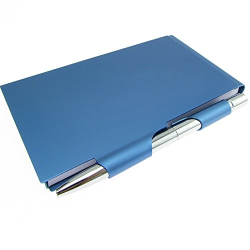 Cmxsevenday C68809 Pocket Size Aluminium Alloy Memo Pad Holder, with Ball Point Pen - Light Blue