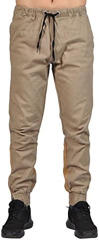 Men's Elastic Waistband Drawstring Joggers Zip Up Bottom Closure (34, Khaki)