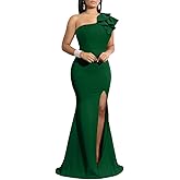 YMDUCH Women's Sexy Sleeveless One Shoulder Ruffle High Split Party Evening Long Formal Dress