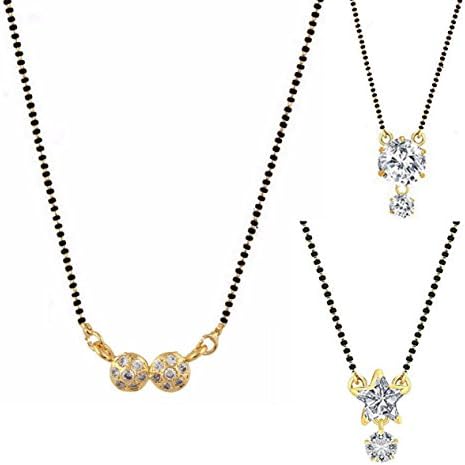 Parinaaz Jewellery Combo of Gold & Rhodium Plated American Diamond Mangalsutra Pendant with Chain for Women