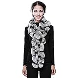 FURTALK Real Rex Rabbit Fur Scarf for Women 110 CM Ruffled Scarf