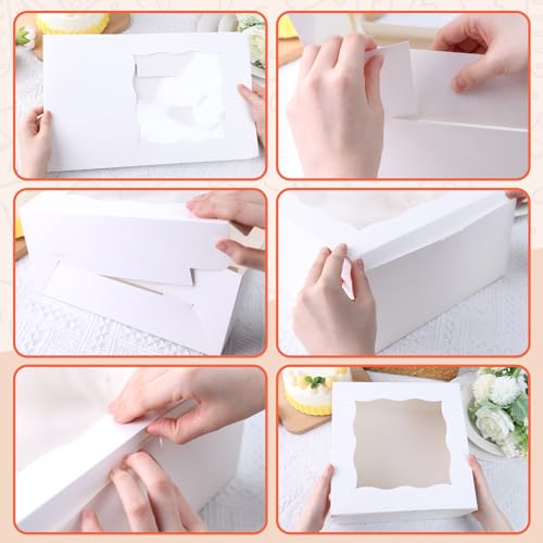 JOHOUSE 15PCS Cake Boxes, Bakery Box with Window 10 Inch White Treat Box with Board for Pastries Chocolates Cookies Birthday Party Wedding
