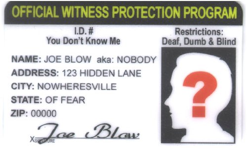 Witness Protection Novelty ID Card