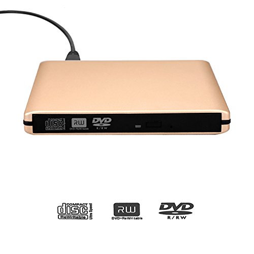 DVD Drive USB 3.0 External CD Drive,Emmako External DVD CD Player & CD DVD +/-RW Writer/Rewriter/Burner High Speed Data Transfer for MacBook/Laptops/Desktops/Notebooks Support Windows 10 (Golden)