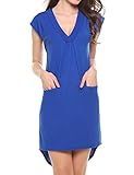 Meaneor Women's Deep V Neck Short Sleeve Pocket High Low Loose Tunic Dresses