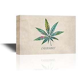 Canvas Wall Art - Colorful Leaf with The Word Cannabis - Gallery Wrap Modern Home Art | Ready to Hang - 12x18 inches