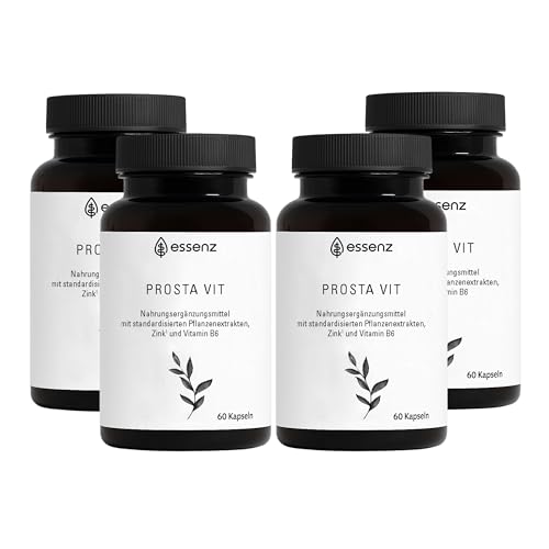 ESSENZ Prosta Vit – 4x60 Kapseln mit Kürbiskern-, Sägepalmen- & Brennnesselwurzel-Extrakt sowie Zink & Vitamin B6 – vegan, glutenfrei & laktosefrei