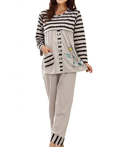 VENTELAN Cartoon Cute Giraffe Stripe Maternity Nursing Long Sleeve Pajamas