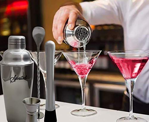 Spirited Premium Cocktail Shaker 8-teiliges Bar-Set mit Edelstahl Cobbler Shaker, Rührlöffel, Stößel, 4 Likörausgießer… – Bild 5