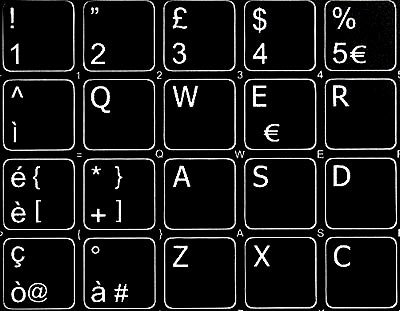 ITALIAN NON-TRANSPARENT KEYBOARD DECALS BLACK OR WHITE BACKGROUND (15x15) FOR DESKTOP, LAPTOP AND NOTEBOOK (Black Background)
