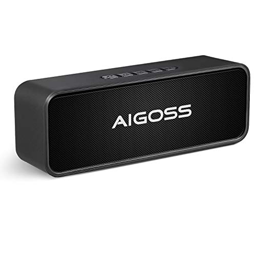 Aigoss Enceinte Bluetooth Portable, Haut-Parleur Bluetooth 5.0 Enceinte Portable Pilote Double Subwoofer Son HD Stéréo Mains Libres, Radio FM Fonction TF Carte Noir