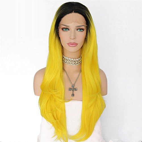 Christmas Fashion Synthetic Wigs 150% Density Long Natural Wavy Black Ombre Yellow Color Half Hand Tied Heat Resistant Hair Wigs for Women