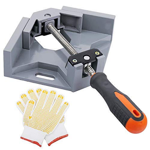 TOYOTERU 90 Degree Corner Clamp Adjustable Bench Vise Tool for Woodworking Welding Doweling Aquarium Cabinet Frame Water Tank - Single Handle with Gloves