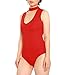 May&Maya Women's Mock Neck Plunging V-Neckline Bodysuit (M, Red)