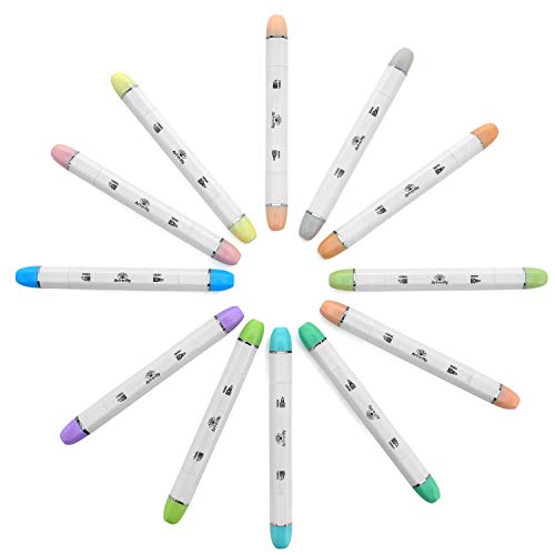ArtnFly Professional Brush Tip Markers Set of 12 Pastel Colored Manga