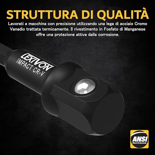 LEXIVON Set di adattatori per zoccoli Impact Grade, bit di estensione da 3" | 3-Piece 1/4", 3/8", e 1/2" Drive, adattate il vostro trapano di potenza al cacciavite (LX-101)