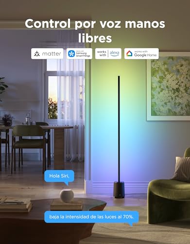 Govee Lampara de Pie 3 Lite RGBICWW, 1400lm Lámpara Salon de Pie LED Regulable 152cm, 2700K-6500K, Sincronización de Música,105+ Escenas y 12 Modos de Música, Compatible con Alexa y Matter, Negro