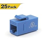 VCE 25-Pack CAT6 Keystone Coupler,RJ45 Female to Female Insert Coupler, UTP Keystone Inline Coupler-Blue UL Listed