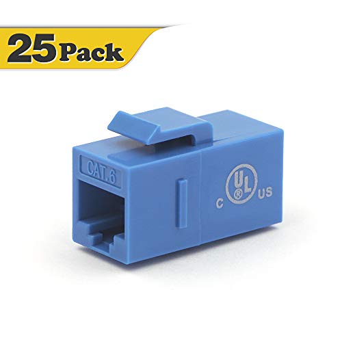 VCE 25-Pack CAT6 Keystone Coupler,RJ45 Female to Female Insert Coupler, UTP Keystone Inline Coupler-Blue UL Listed