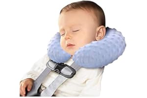 HKSICHENGKEJI Neck Pillows Baby Kids Travel Pillow Inflatable Head Support Pillow Cute Cozy U Shape Neck Pillow for Car Seat Airplanes Train Soft Washable Chin Neck Support Pillow for Toddler Boys Girls (Blue)