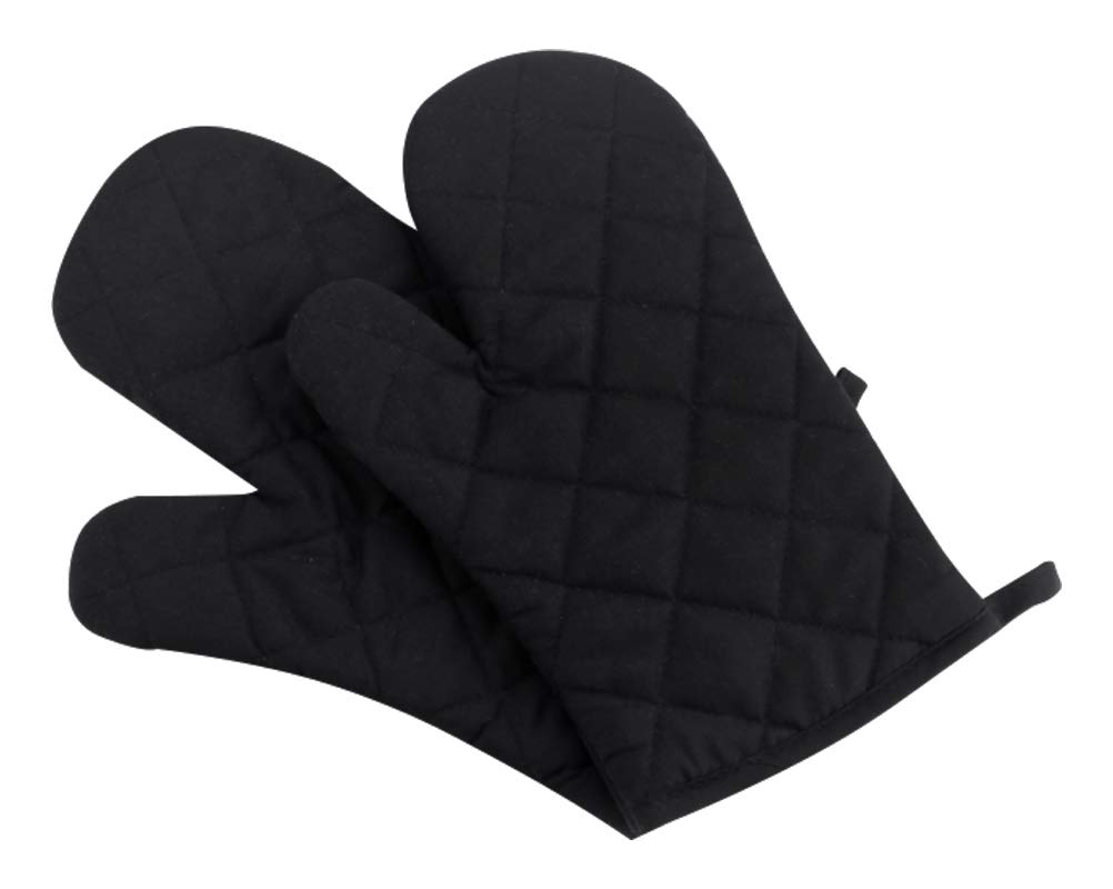 Kitchen Cotton Cute Long Microwave Oven Mitts for Heat Resistant with 320°F, Kitchen Gloves for BBQ Cooking Baking 1 Pair Black
