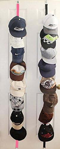 Cap Rack Storage，Bag Rack Storage - Sports Rack With Adjustable Hooks，Gorgeous Stylish 2 x 8 Hat Racks ，16 Baseball Cap Hat Holder Rack Organizer Storage Door Closet Hanger NEW(1Pink , 1Black)