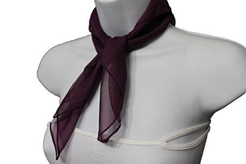 TFJ Women Fashion Small Neck Scarf Fabric Sheer Pocket Square Mini Dark Purple Color