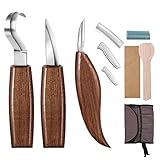 Gimars Sharp 420J20 Japan Stainless Iron Wood Spoon Carving Knives Kits Tools Set, Linoleum Cutters, Whittling Chip Detail Carving Knives with Polishing Leather Strop for Beginners Professional, 3 pcs