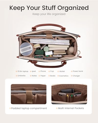 LOVEVOOK Laptop Handbags for Women, PU Leather Work Tote Bags | Clutch & Detachable Shoulder Strap, Padded Laptop Compartment, Waterproof, Large Tote for Shopper, Office, School, Travel