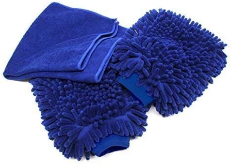 SynSo Synergy Collection High Absorbent Lint-Free, Streak-Free 1 Microfiber Cloth with 2 Hand Glove for Kitchen, Bathroom, Furniture (Blue, 30 x 30 cm) - Pack of 3