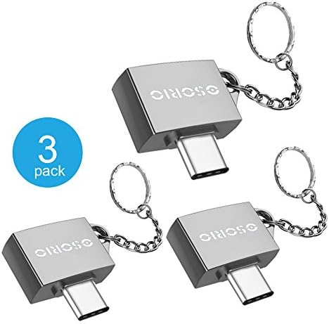 [3 Pack] USB Type C Adapter OSORIO USB C to USB A Adapter Aluminum with Keychain for MacBook Pro, Samsung Galaxy Note 8, S8, S8+, Nintendo Switch, Sony XZ, Nexus 6P 5X, Google Pixel and More (Silver)