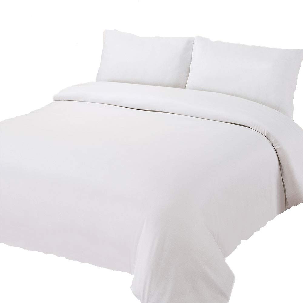 Queens Land Home Non Iron Percale Pollycotton Dyed Duvet Cover & 2 Pillow Cases Bed Set. (Single, White)