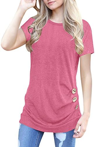 Murimia Women's Short Sleeve Blouse Side Button Casual Loose Tunics T-Shirt Tops