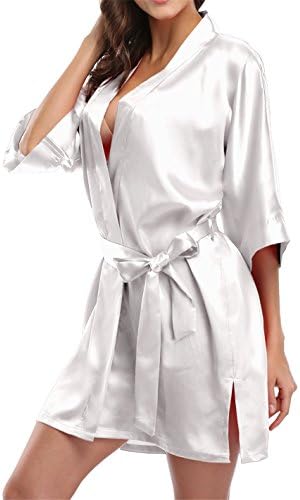 GiovaWomen's Satin Robe Bride & Bridesmaid Wedding Party Bathrobe Short Kimono Gown