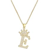 18K Gold Plated Pave Cubic Zirconia Bubble Crown Letter Initial Necklaces for Women | Chunky Initial Charm Pendant Name Necklace Personalized | Non Tarnish Gold Plated Jewelry Sterling silver