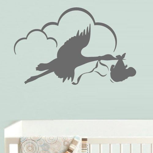 Wall Decal Vinyl Sticker Decor Art Bedroom Design Mural Stork with Baby Clouds Nursery Kids Baby (Z538)