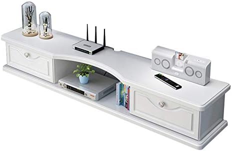 小型フローティングtvユニットキャビネット 壁掛け式メディアコンソール 無垢材製 ロッカー2個付き