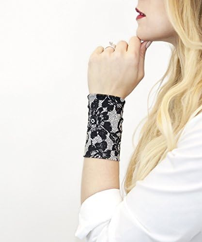 Stretch Fabric Wrist Cuff Bracelet (Black and White Lace Pattern)
