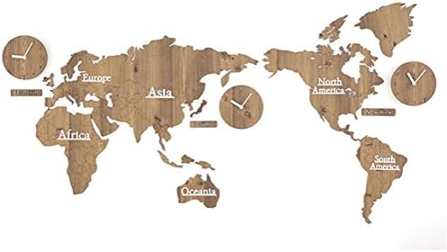 Creative 3D Wooden Wall Clock World Map Large Size Wall Sticker Clock Modern European Style Round Mute Clock