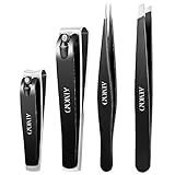 Nail Clippers Set, Atmoko Manicure Set with Pedicure Kits, High Precision Stainless Steel Slanted Pointed Tweezers and Leather Travel Case for Eyebrow Plucking & Nail Trimming