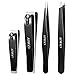 Nail Clippers Set, Atmoko Manicure Set with Pedicure Kits, High Precision Stainless Steel Slanted Pointed Tweezers and Leather Travel Case for Eyebrow Plucking & Nail Trimming